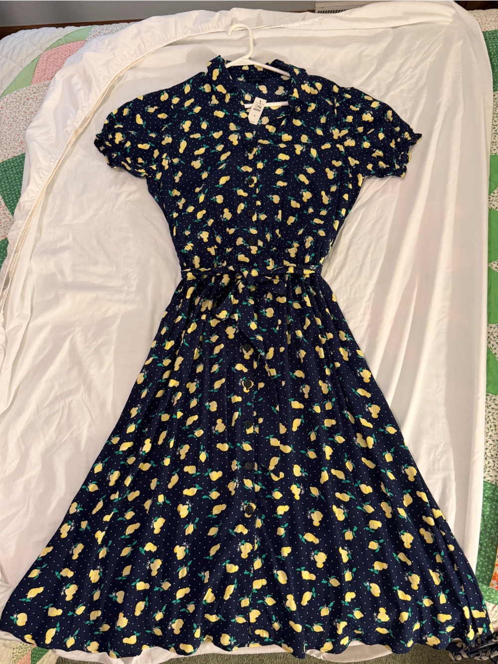 Talbots NWT Women’s 12 Navy Lemon-Print Midi Shirtwaist Dress